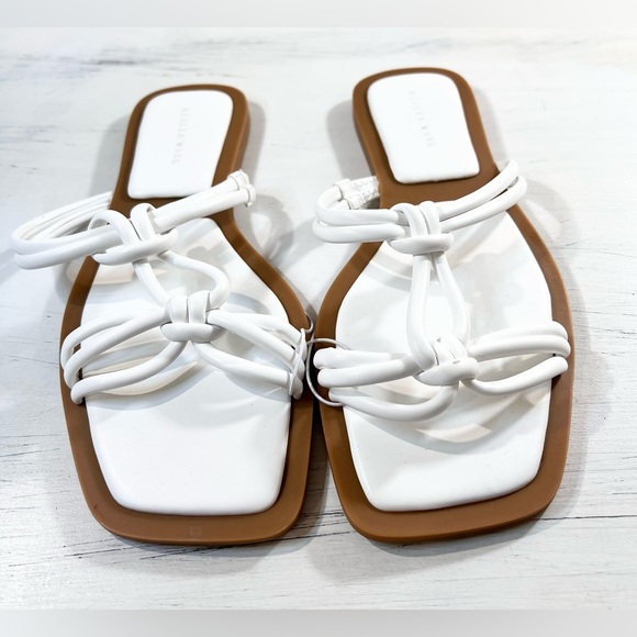 Azalea Wang NEW Flat Strappy Steson Sandal Slide, White/Tan, Size 10 - Picture 2 of 5